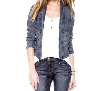 Current Elliott Military Cropped Fitted Distressed Denim Jacket Sz S